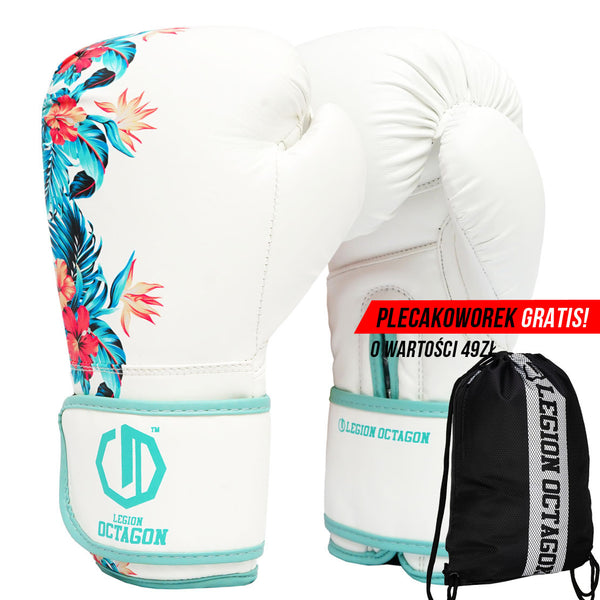 Rękawice bokserskie damskie Legion Octagon Flower white/sea green + workoplecak GRATIS
