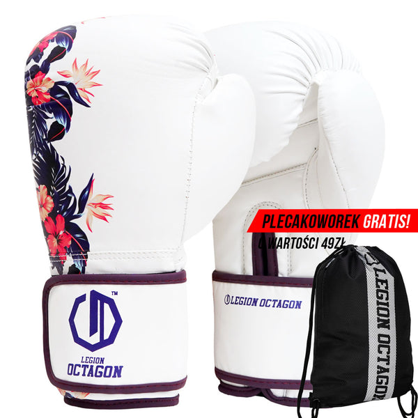Rękawice bokserskie damskie Legion Octagon Flower white/purple + workoplecak GRATIS