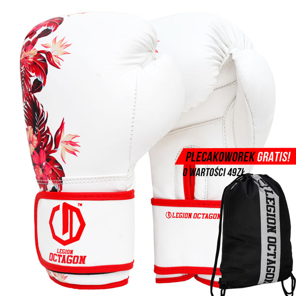 Rękawice bokserskie damskie Legion Octagon Flower white/red + workoplecak GRATIS