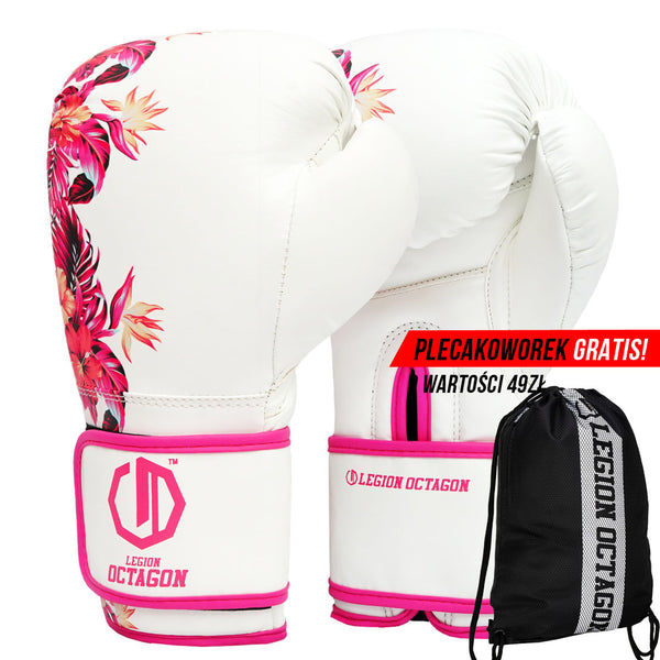Rękawice bokserskie damskie Legion Octagon Flower white/pink + workoplecak GRATIS