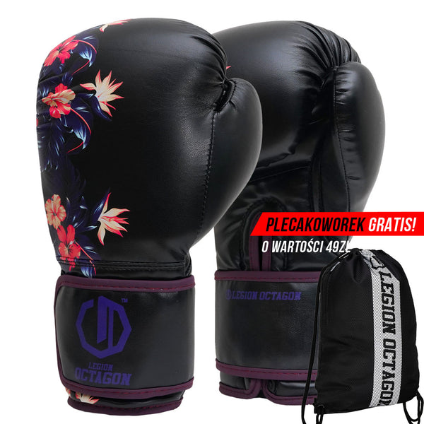 Rękawice bokserskie damskie Legion Octagon Flower black/purple + workoplecak GRATIS