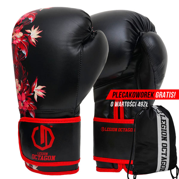 Rękawice bokserskie damskie Legion Octagon Flower black/red + workoplecak GRATIS