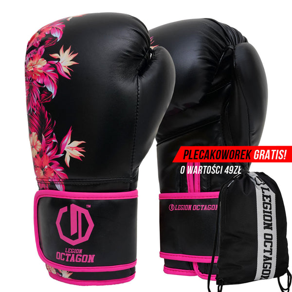 Rękawice bokserskie damskie Legion Octagon Flower black/pink + workoplecak GRATIS